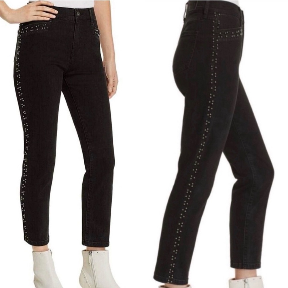 Pistola Charlie High Rise Denim Studded Straight Leg Black Wash Stretch Jeans